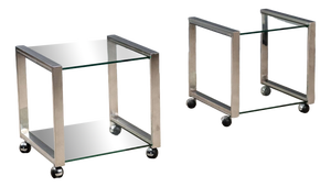 Vintage Bedside Tables with Glass Top, Set of 2