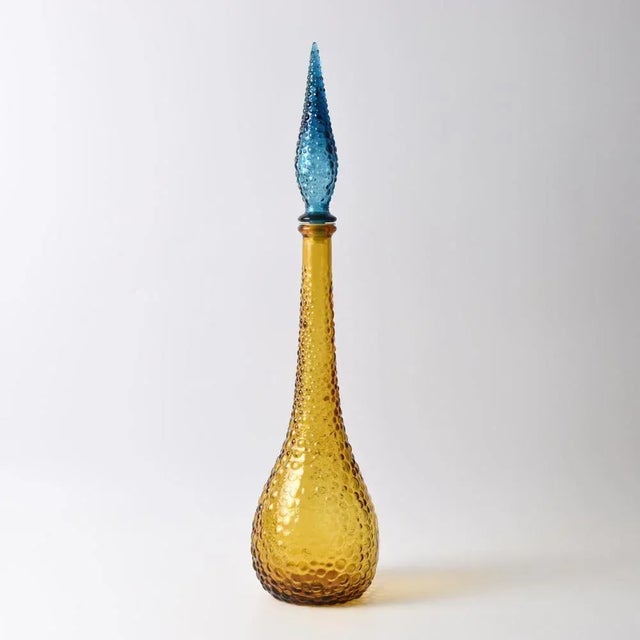 Vintage Italian Amber and Blue Glass Genie Bottle, 1950s, in Flawless conditions. Designed 1950 to 1959 I have official...
