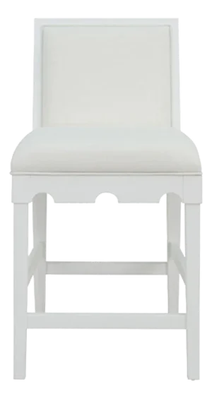 Matthew Izzo Home Lanister Matte White Lacquer Square Back Counter Stool With White Performance Linen Back & Seat