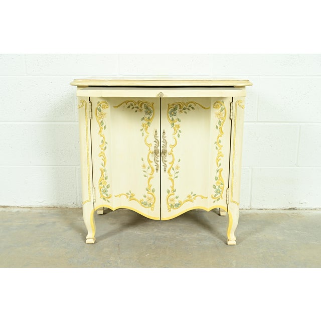 Wood Drexel Heritage French Provincial Louis XV Cream Lacquered Paint-Decorated Nightstand, 1970s For Sale - Image 7 of 12