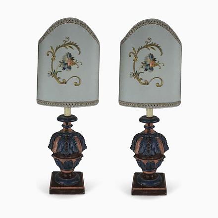 Blue Living Room Lamps with Antique Embroidery, 1970s, Set of 2 For Sale - Image 8 of 8
