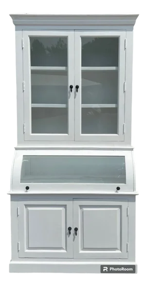 Modern Farmhouse Tall White Glass Door Kitchen Cabinet