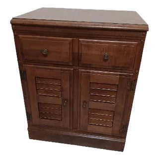 Vintage Wooden Storage Cabinet Two Small Drawers Shutter Door Heywood Wakefield For Sale