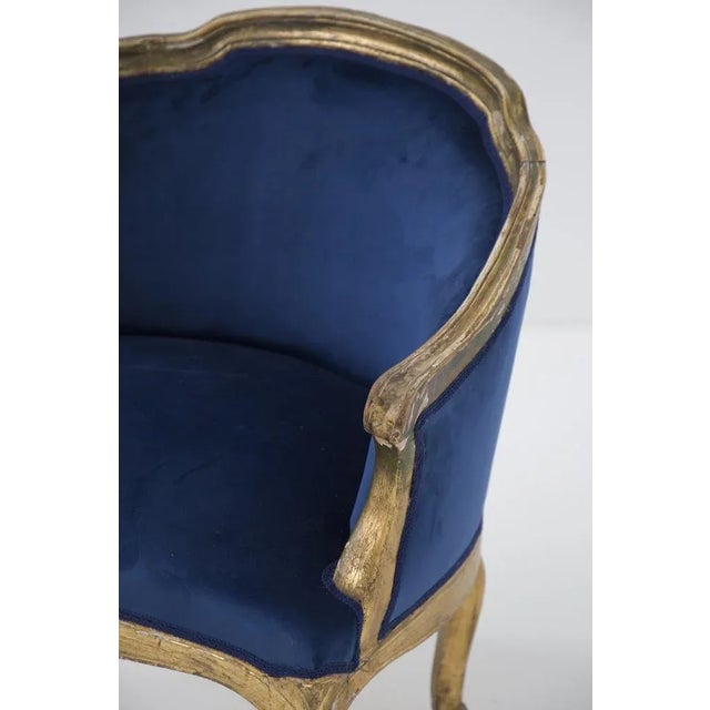 Wood Vintage Blue Velvet and Gilt Wood Armchair, 1890s For Sale - Image 7 of 10