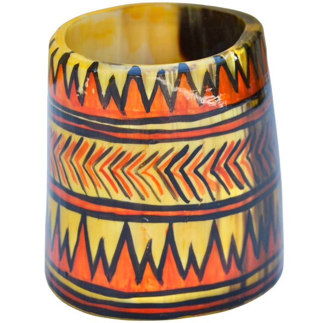African Vintage Handcrafted & Patterned West-African Horn Catchall Accent For Sale - Image 3 of 5