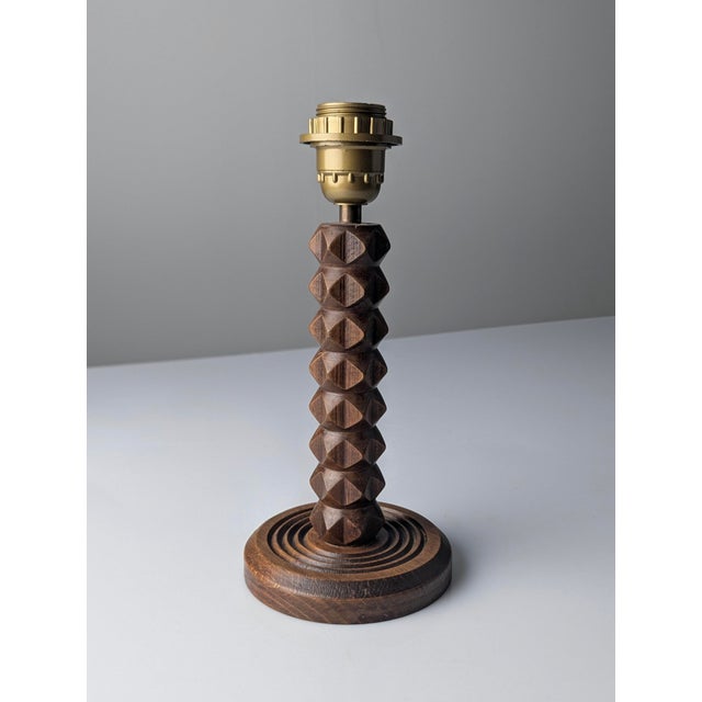 Vintage Table Lamp in Oak with Parchment Leather Shade by Charles Dudouyt, France, 1950s For Sale - Image 6 of 11