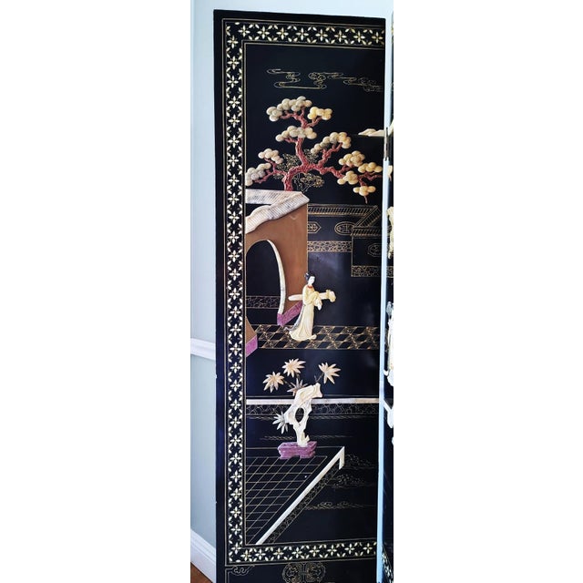 Mid 20th Century Mid 20th Century Chinese Export Six Panel Carved Soapstone Coromandel Screen For Sale - Image 5 of 16