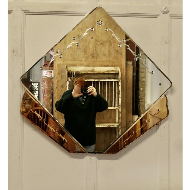 Large French Art Deco Diamond Wall Mirror, 1920s For Sale - Image 7 of 9