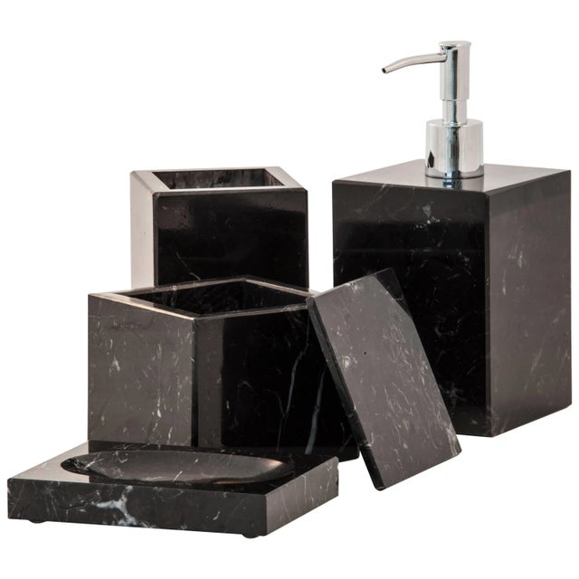 Not Yet Made - Made To Order Complete Square Set for Bathroom in Black Marquina Marble, Set of 5 For Sale - Image 5 of 11