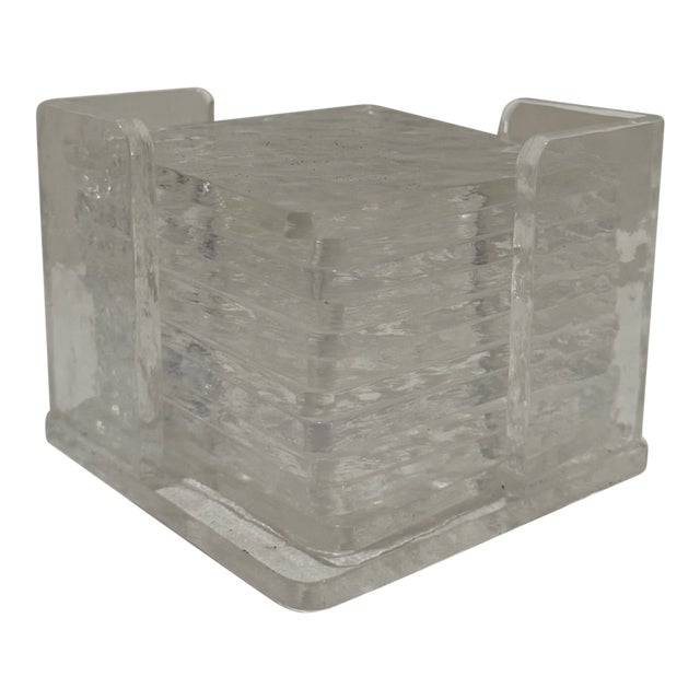 Vintage 1970s Lucite Coasters With Holder, Mid-Century Modern - 12 Pieces For Sale