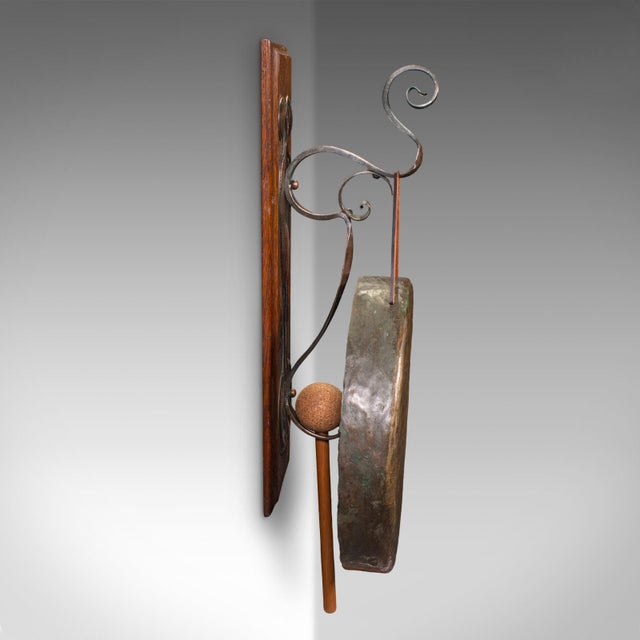 Antique Wall Gong, English, Oak, Bronze, Dinner Chime, Art Nouveau, Victorian For Sale - Image 4 of 10