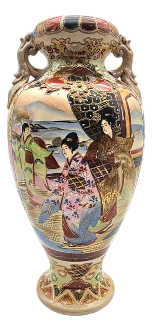 Japanese Satsuma-Style Hand-Painted Vase, Taishō–Early Shōwa