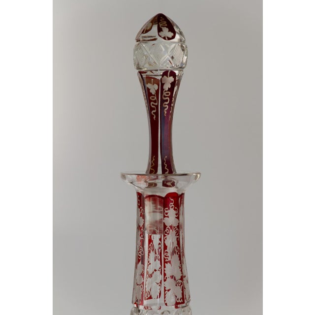 1920s Bohemian Crystal Ruby Decanters with Wine Leaves, 1920s, Set of 2 For Sale - Image 5 of 18