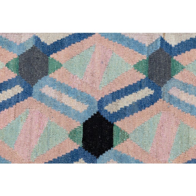 Modern Handmade Pastel Kilim Wool Area Rug – Flatweave Geometric by Apadana For Sale - Image 4 of 10