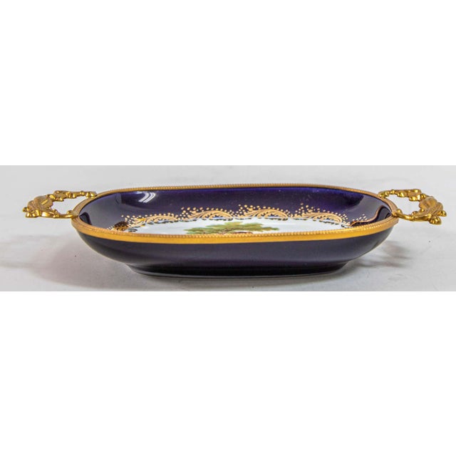 Limoges France Dish in Royal Blue with Fragonard Couple and Fine Gold Metal Trim For Sale - Image 12 of 17