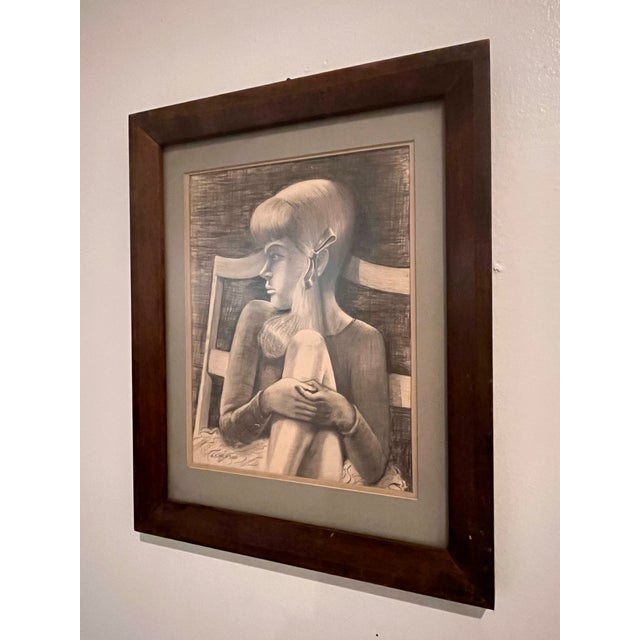 1970s 1970s Modern “Ballerina” Original Pencil Drawing by h.c. Newton, California For Sale - Image 5 of 8