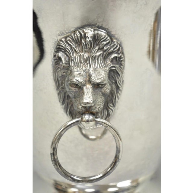 Vintage English Regency Silver Plated Lion Head Champagne Chiller Ice Bucket For Sale - Image 4 of 12