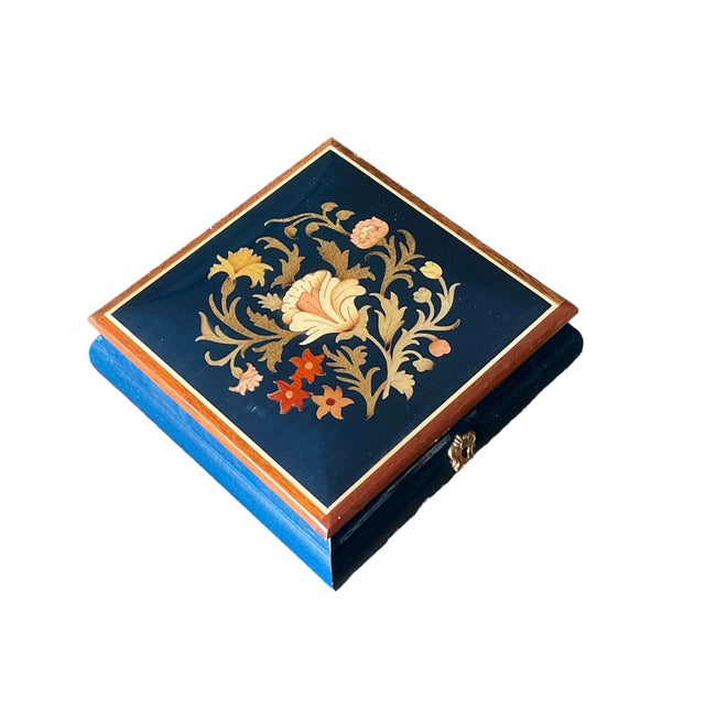 Rare. Collectable. 1970s hand crafted of fine woods and veneers, classic Mediterranean inlaid design. Beautiful colors....