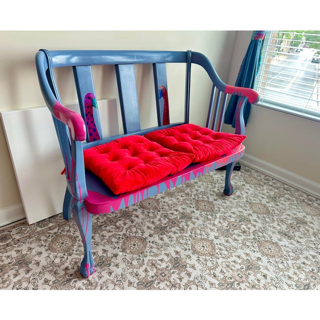 1930s One of a Kind Hand Painted Contemporary Accent Loveseat For Sale - Image 9 of 17