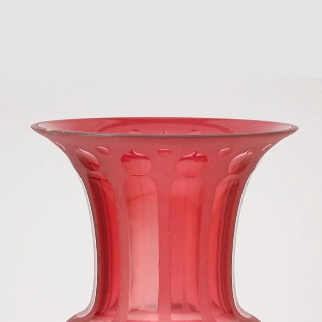 Glass Antique Footed Gilt Bronze Hand Etched Cranberry Table Lamp For Sale - Image 7 of 12