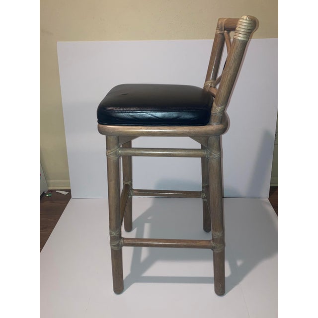 Rattan Barstool in Black Leather From McGuire San Francisco For Sale In Denver - Image 6 of 12