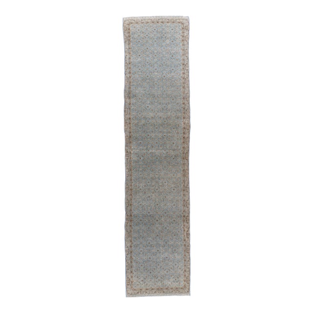 Antique 1910 Blue Tabriz Runner - 3ft 3in X 15ft 8in For Sale