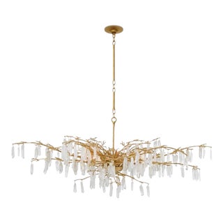 Currey & Company Aviva Stanoff Sculptural Gold Leaf & Crystal Chandelier For Sale
