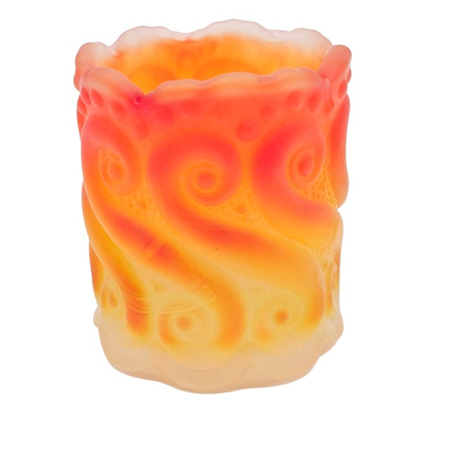 Early 20th Century Northwood Dugan Amberina Satin Scroll Pressed Glass Toothpick Holder 2.25" For Sale - Image 5 of 9