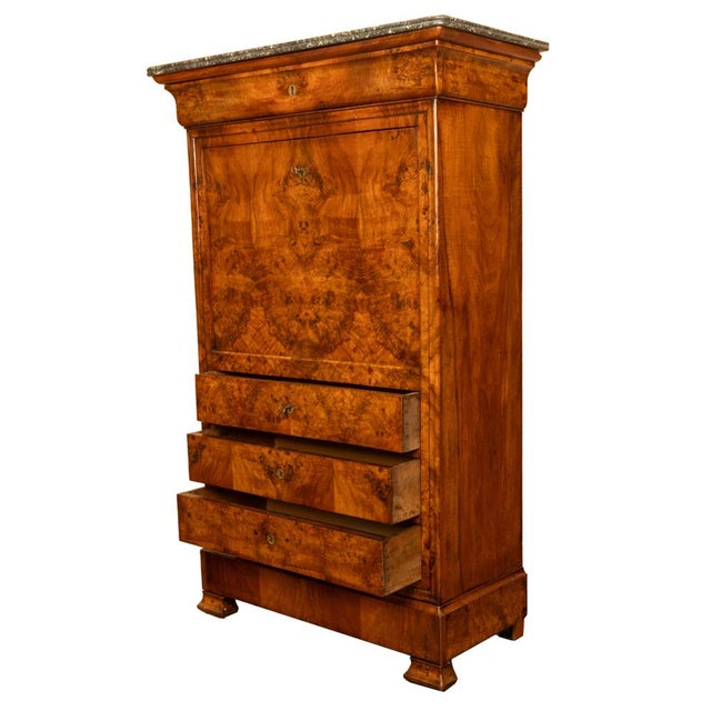 Antique French Louis Philippe Burr Walnut Secrétaire À Abattant Desk Chest 1840 For Sale - Image 16 of 18