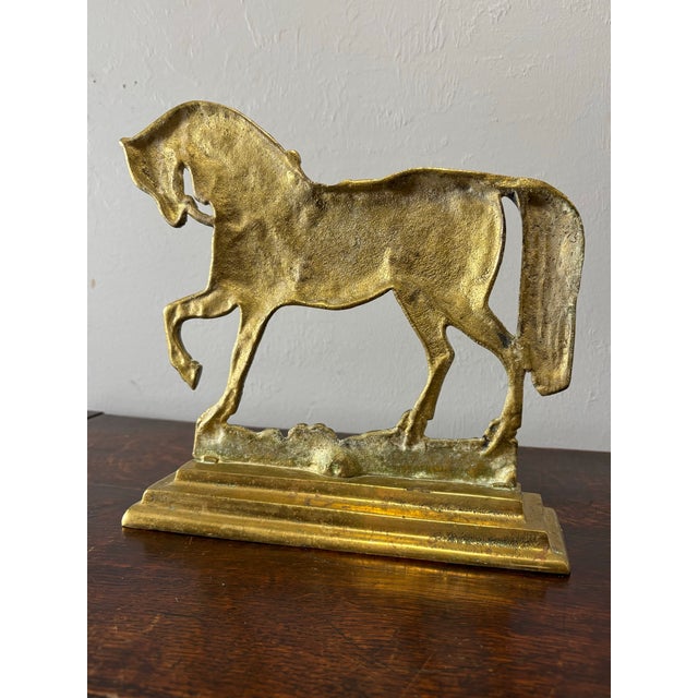 Brass Vintage English Brass Horse Door Stop For Sale - Image 8 of 9