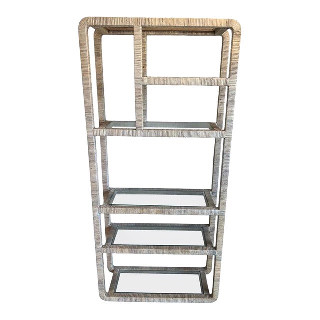 Palm Beach Whitewashed Rattan Etagere For Sale