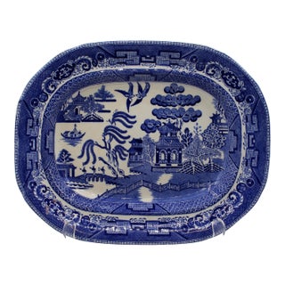 English C. 1900-1910 Wedgwood Blue Willow Pattern Platter For Sale