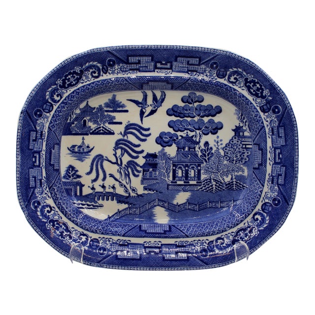 English C. 1900-1910 Wedgwood Blue Willow Pattern Platter For Sale