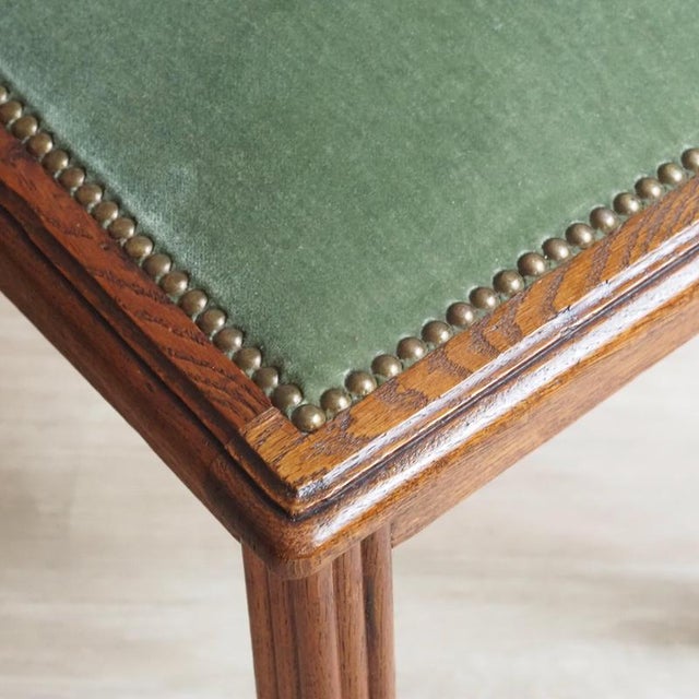 Art Deco Chairs in Oak and Green Velvet, 1920s, Set of 4 For Sale - Image 4 of 11