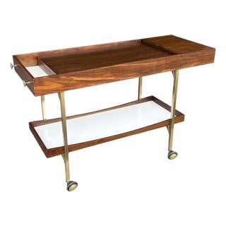1960s Mid-Century Modern Brass and Walnut Paul McCobb Style Bar Cart For Sale
