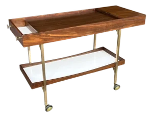 1960s Mid-Century Modern Brass and Walnut Paul McCobb Style Bar Cart