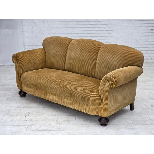 Wood Danish Beech Three-Seater Sofa with Corduroy Upholstery, 1950s For Sale - Image 7 of 18