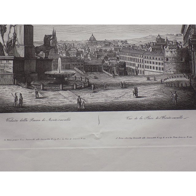 Realism Antique 19th C. Engraving-View of Rome-Piazza De Monte-Cavallo-Popolo-Imperial Folio For Sale - Image 3 of 5