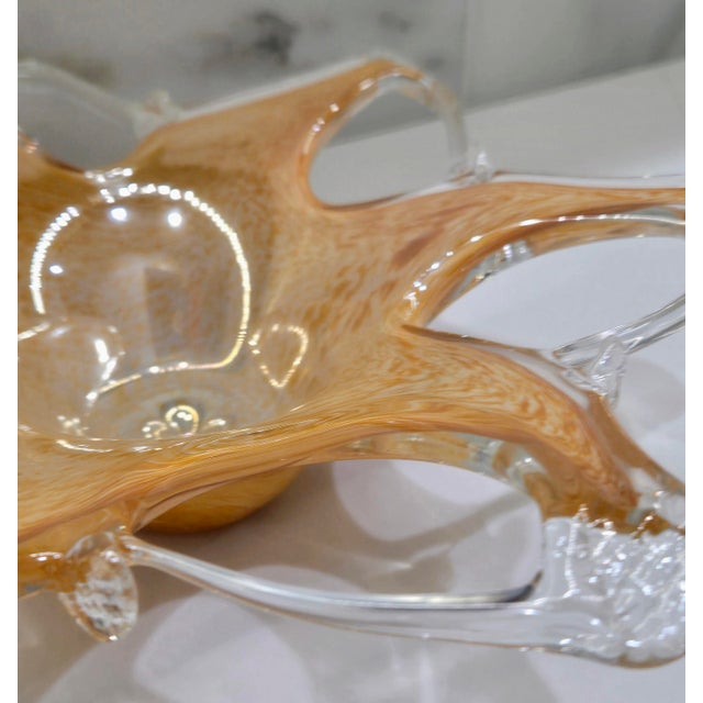 Vintage Italian Murano Amber & Clear Starburst Glass Centerpiece Bowl For Sale In Dallas - Image 6 of 9