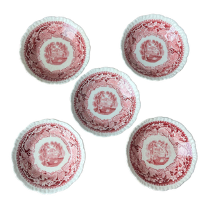 Mason's Pink Vista Pattern Ironstone Collection Antique and Vintage Fruit and Dessert Bowl Plates Set of 5