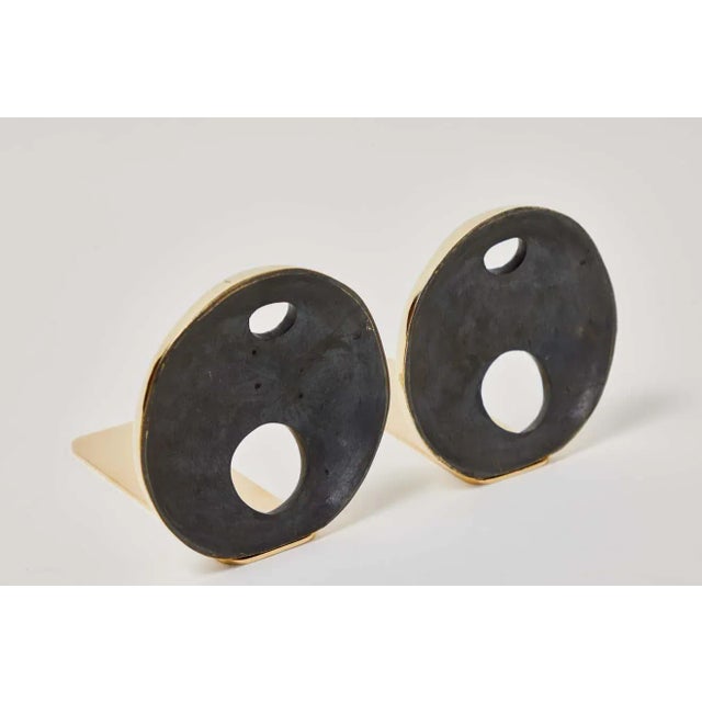 Metal Large Carl Auböck Model #4101 'Melies' Patinated Brass Bookends - a Pair For Sale - Image 7 of 13