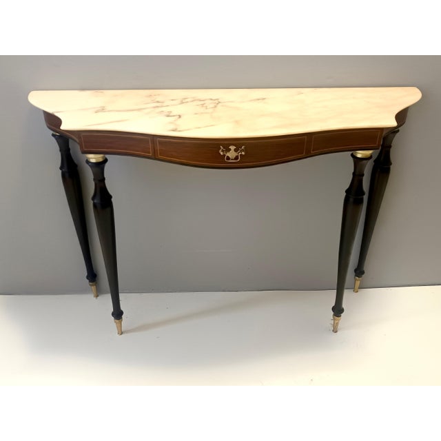 Wood Canaletto Walnut and Beech Console with Marble Top by Paolo Buffa, 1950s For Sale - Image 7 of 16