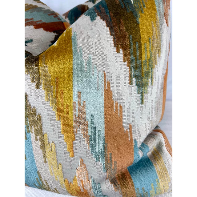 Transitional Chevron Cut Velvet in Harvest 22" Pillows-A Pair For Sale - Image 3 of 3