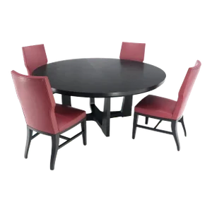Holly Hunt Large 6' Diameter Round Ebonized Table Oak 4 Chairs Dining Set - 5 Piece Set