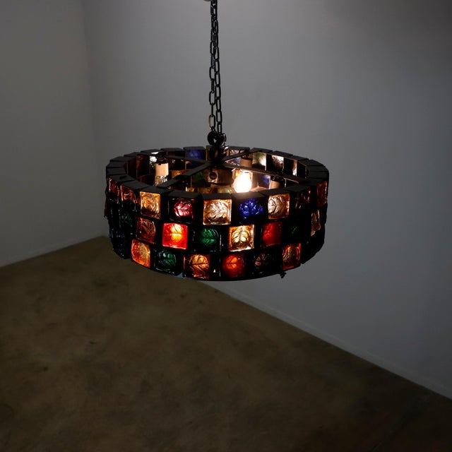 We offer this big size chandelier, made of steel and multicolored blown glass in fantastic vintage conditions, each cube...