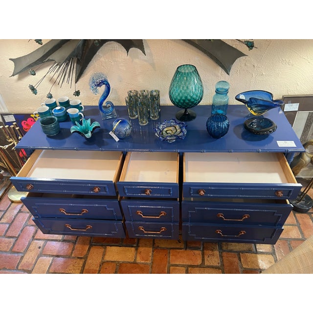 Thomasville Allegro Chinoiserie Faux Bamboo Dresser in Blue For Sale - Image 12 of 18