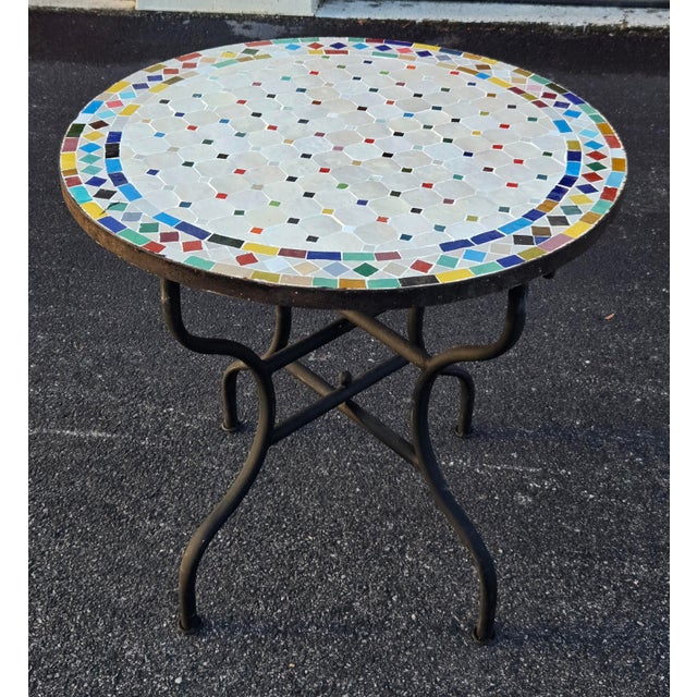Sculpture Materials 32” Handcrafted Off White, Multicolor Moroccan Mosaic Table / Sampler Style For Sale - Image 7 of 7