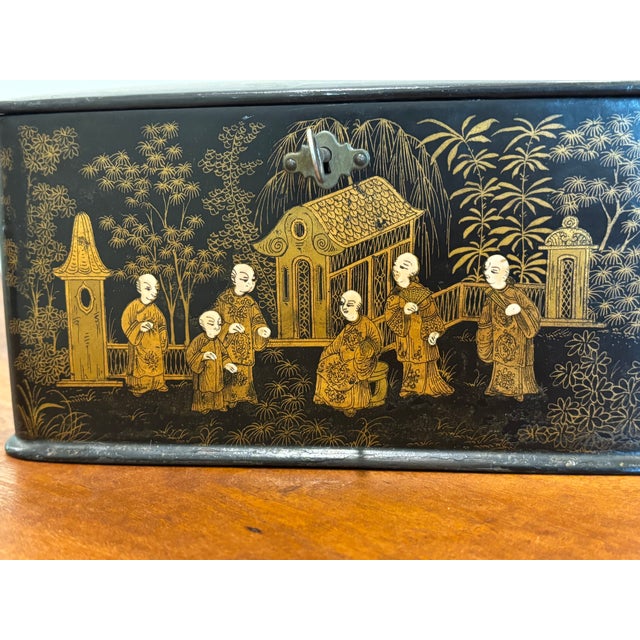 19th Century English Chinoiserie Papier-Maché Tea Caddy For Sale - Image 9 of 16