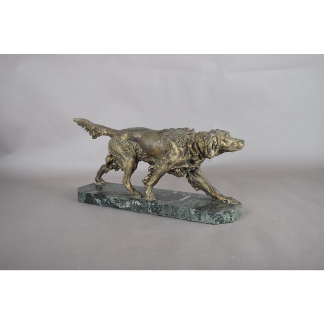 Metal English Spelter Setter Sculpture on Green Marble Base, 1930s For Sale - Image 7 of 13