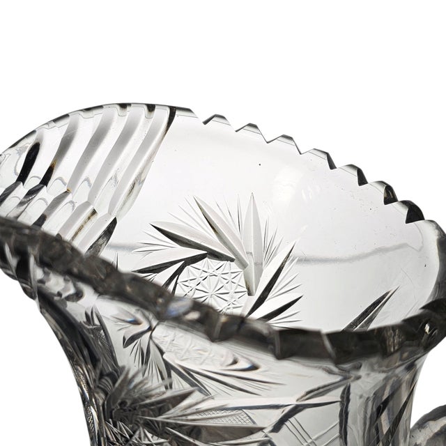 Transparent American Brilliant Cut Glass Pitcher Antique Abp Pinwheel Pattern Step Mouth & Hobstar Handle For Sale - Image 8 of 12